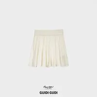 GUIDI GUDI【水晶雾纱】休闲绵羊毛波浪半裙/黄加蓝  