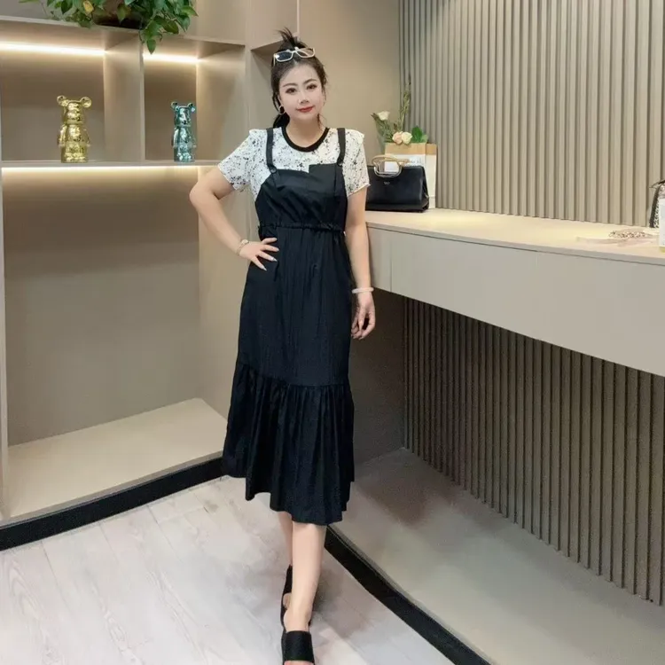 夏季连衣裙-甜 3906时尚潮流碎花洋气显瘦菲边款胖MM大码女装新款