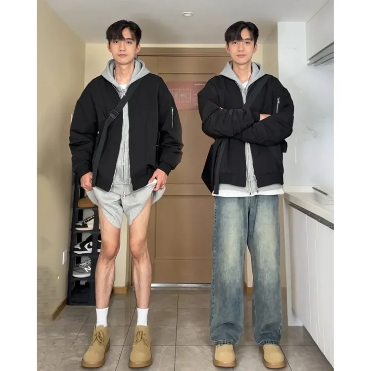 水洗复古蓝牛仔裤男款秋冬季加绒美式cleanfit裤子阔腿直筒弯刀裤