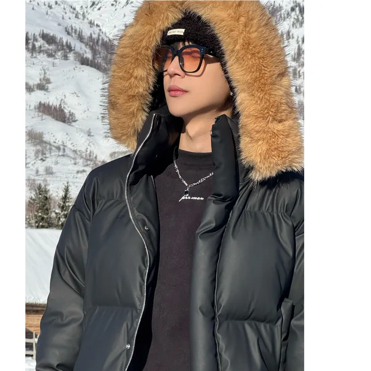 可拆卸连帽pu皮棉服男款冬季美式短款加厚宽松面包服毛领棉衣外套
