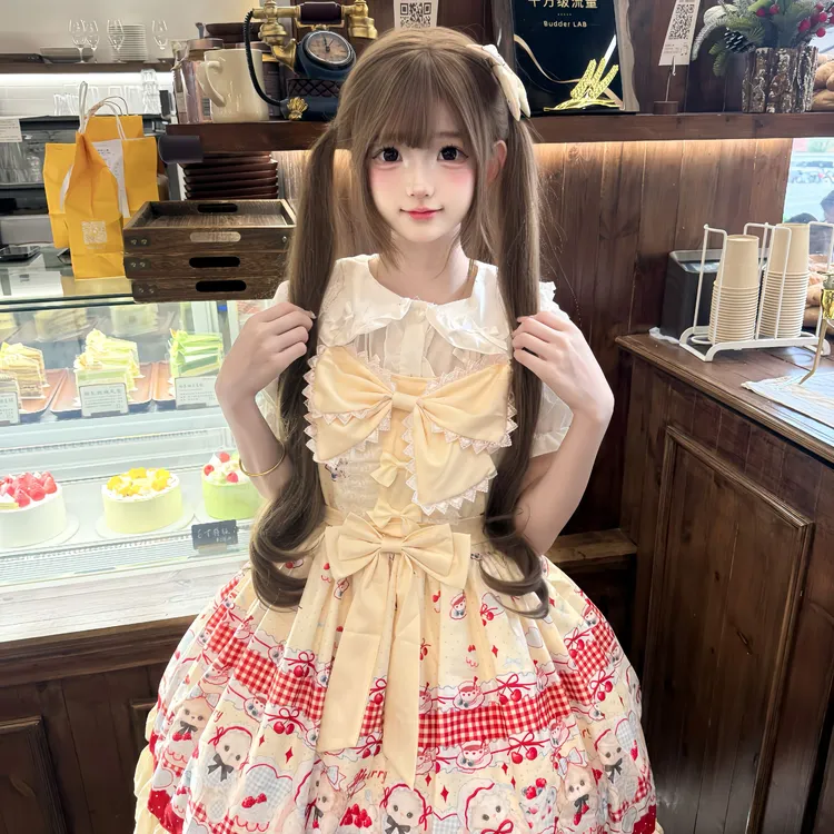 林贝贝原创Lolita【樱桃甜派】可爱碎花背带裙甜美百搭背带洛丽塔