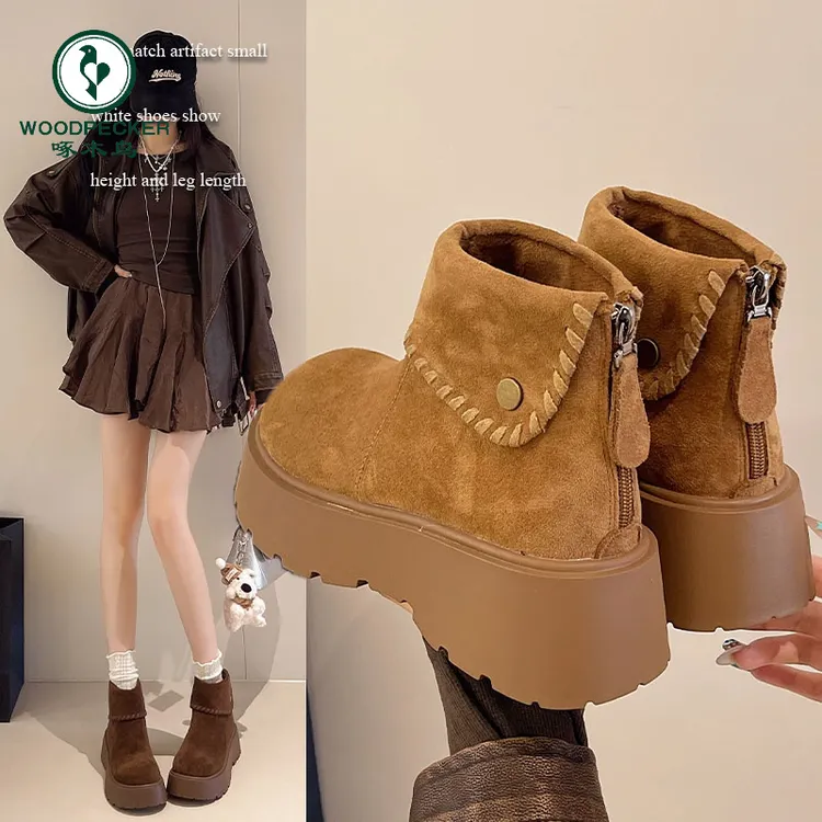 啄木鸟咖色马丁靴女增高厚底勃肯短靴2025秋冬新款爆款复古短筒靴