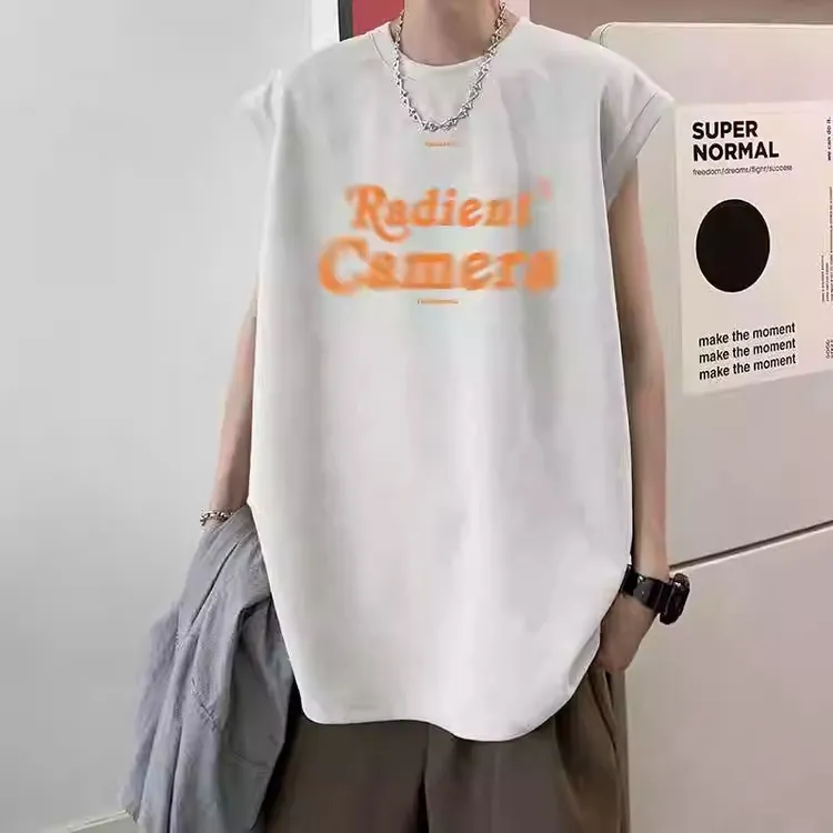 顶瓜瓜加大码300斤美式简约运动仿麂皮绒背心男女夏季宽松无袖t恤