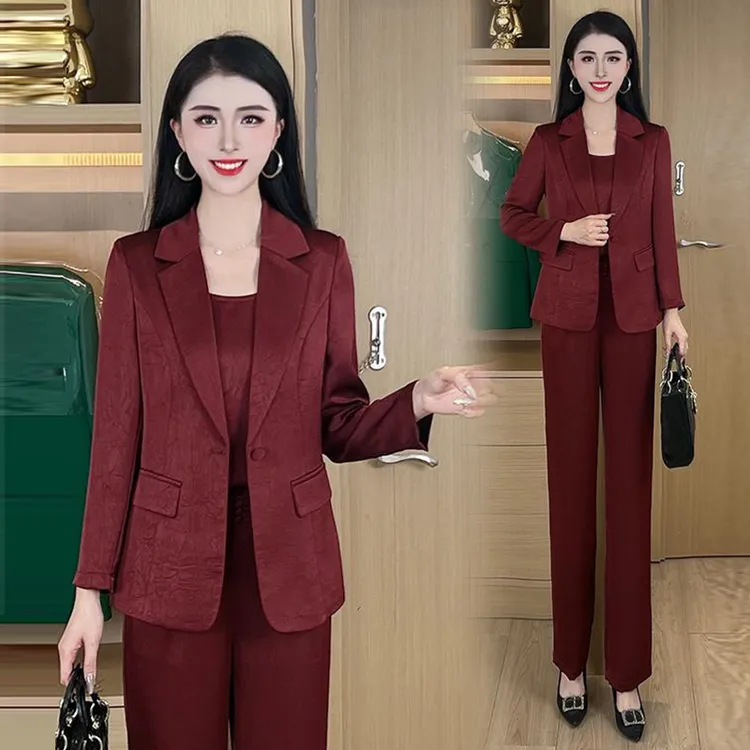 时尚小西装套装女2025春季新款高级感职业装西服外套阔腿裤三件套