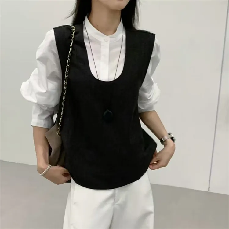 韩系气质文艺风马甲上衣长袖衬衫女装2025秋冬新款休闲减龄两件套