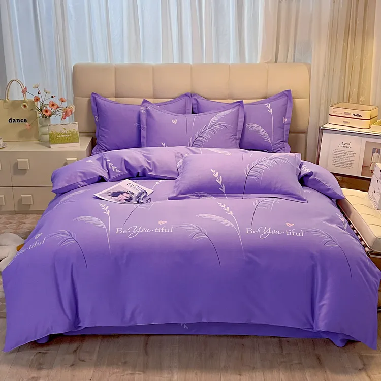 2025新款加厚全棉床上四件套面料柔软亲肤简约斜纹纯棉磨毛被套