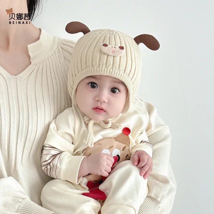 Beinaqian/贝娜茜婴儿帽子秋冬季宝宝可爱婴幼儿冬季毛线帽护耳帽