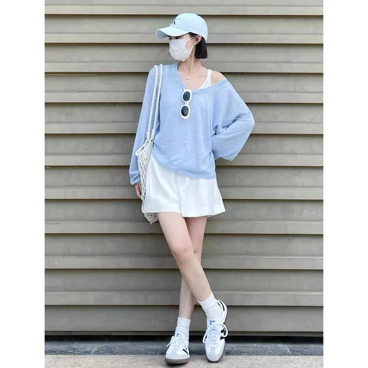 夏季清冷感女装时髦洋气欧货漂亮时尚防晒上衣盐系轻熟两件套装
