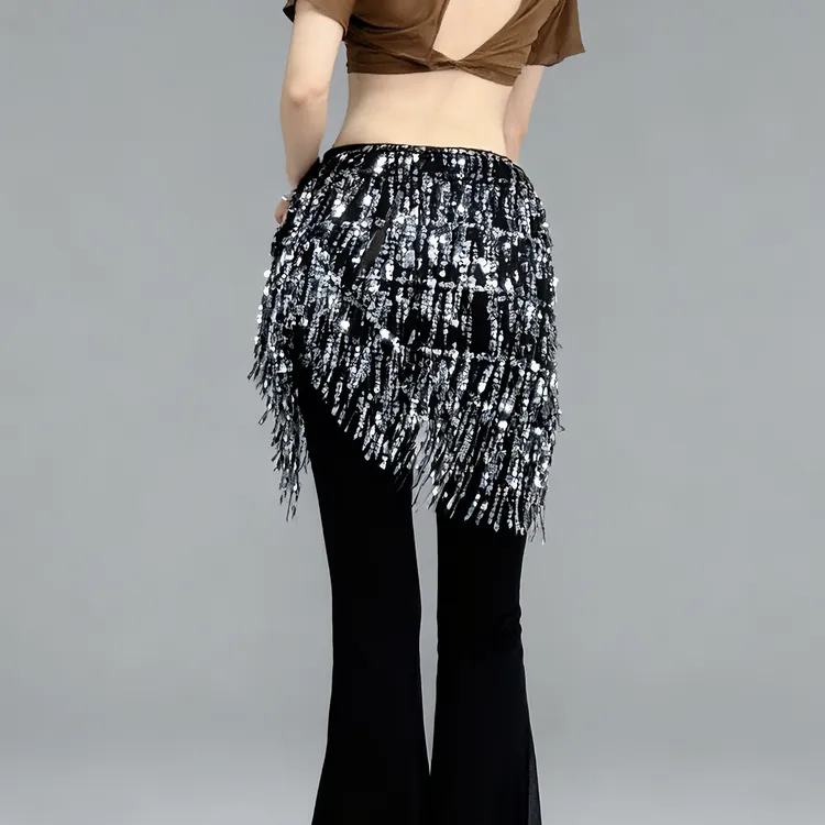 肚皮舞新款亮片流苏腰链加大波西米臀巾广场舞广爵舞腰搭屁帘腰裙