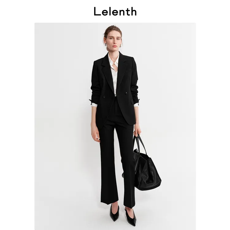 Lelenth职业西装套装女黑色智感通勤气质两粒扣修身西服外套西装
