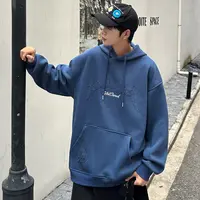 加绒连帽卫衣青少年时尚简约潮流百搭休闲宽松绣花冬季加绒卫衣