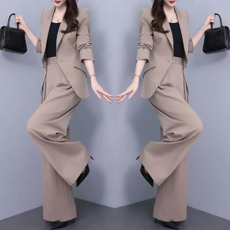 高端三件套女装西装2025秋季新款高腰阔腿裤西服外套气质时尚套装