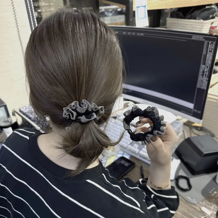 日韩新款波点花边大肠发圈ins少女丸子头绳扎发皮筋发饰百搭发绳