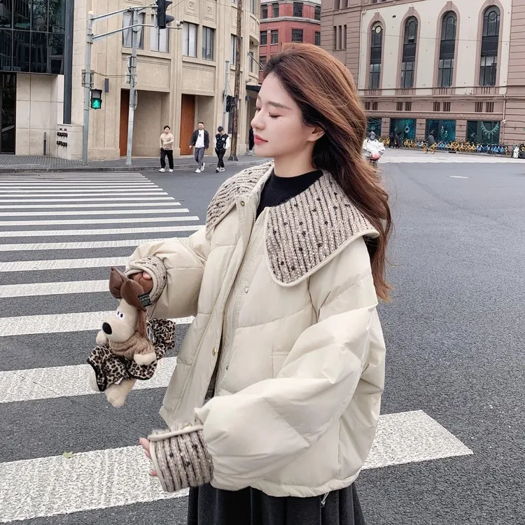 韩系娃娃领短款面包服女2024新款冬季甜美减龄加厚保暖高级感外套