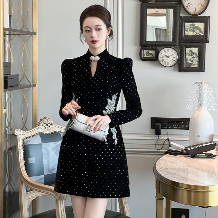 Pretty小众设计师品牌江江定制 时尚气质轻熟风修身连衣裙21601