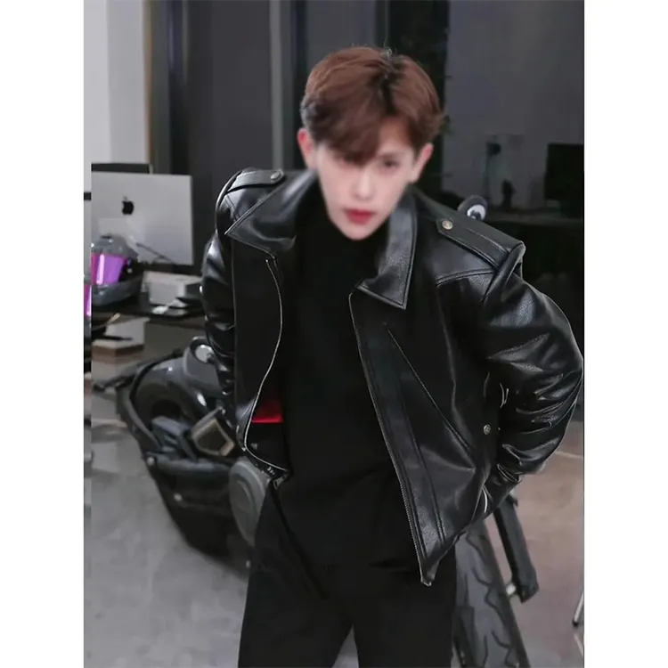 解构分割搜查官皮衣外套男款春秋美式boxy版型短款机车服复古夹克