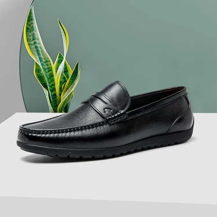 沙驰｜牛皮百搭都市休闲软底一脚蹬商务休闲鞋豆豆鞋轻便男皮鞋