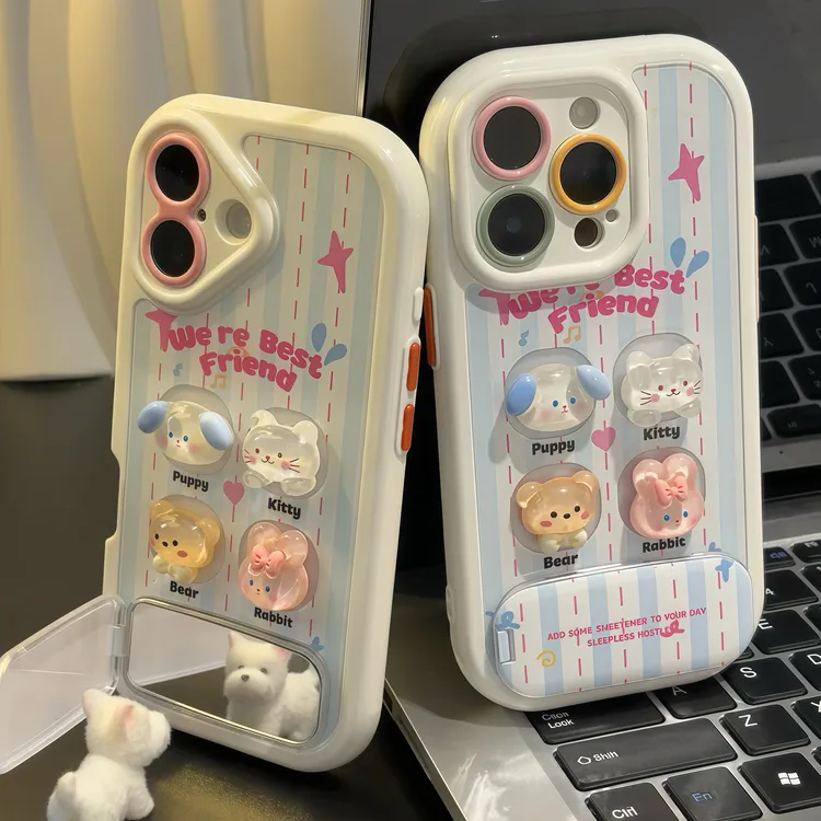 小动物公仔支架适用苹果16手机壳iPhone17小米15vivoppo华为p70套