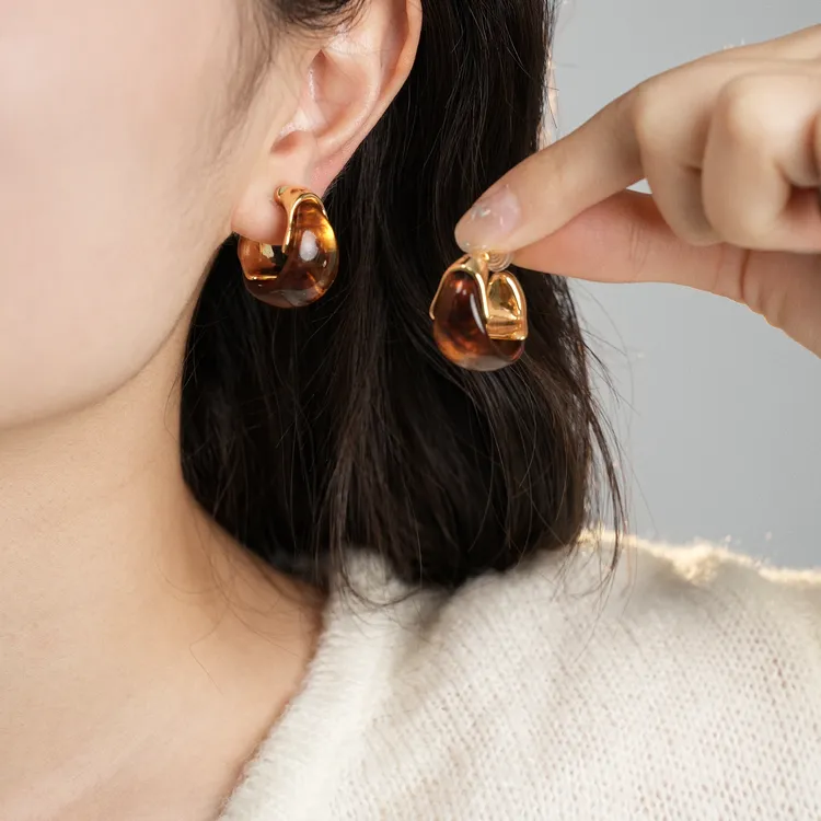 因缺斯汀饰品 铜合金耳饰 【暮色余晖】棕色金属复古耳扣小众耳夹