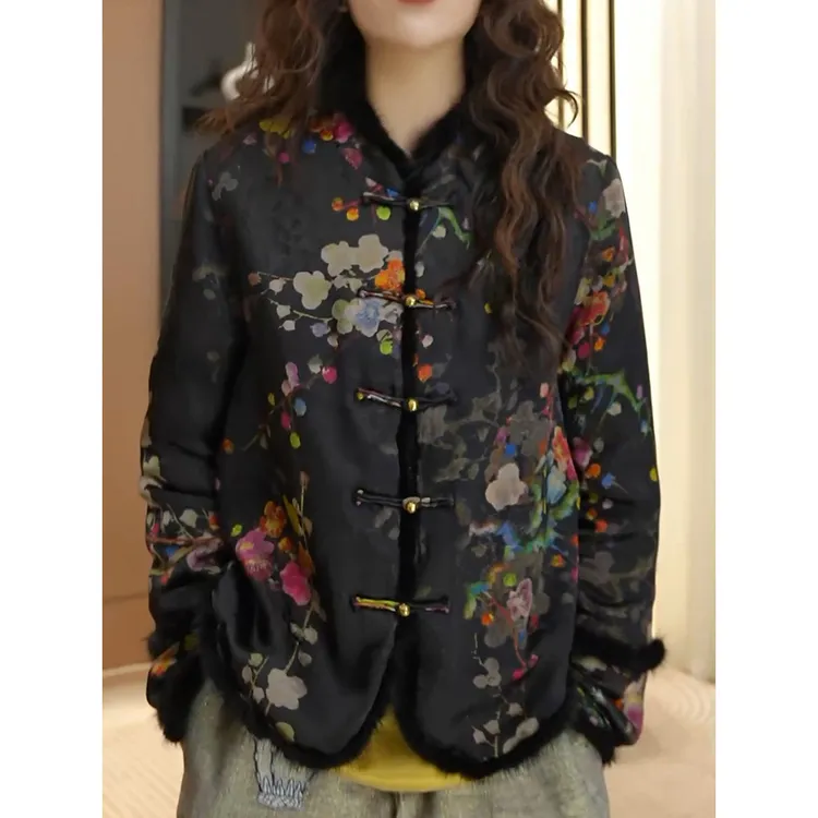 新中式复古国风印花棉服女2026冬季新款高档时尚洋气百搭保暖外套