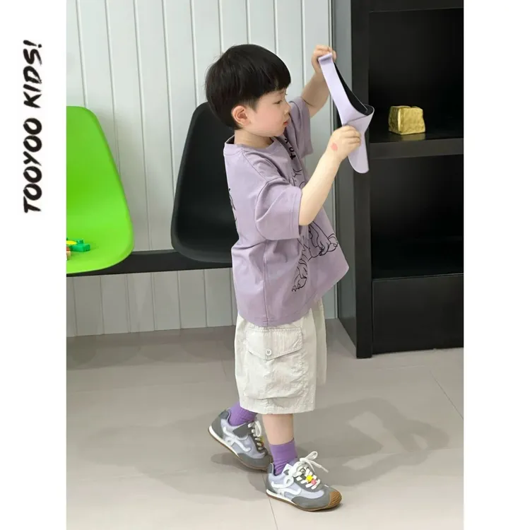 儿童夏季新款小怪兽短袖T恤套装2025年时尚男女宝短裤两件套套装