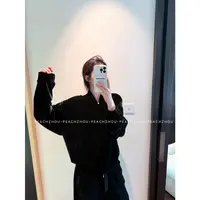 『PEACHZHOU』丝绒棒球领宽松双开拉链外套简约休闲气质高级感夹克
