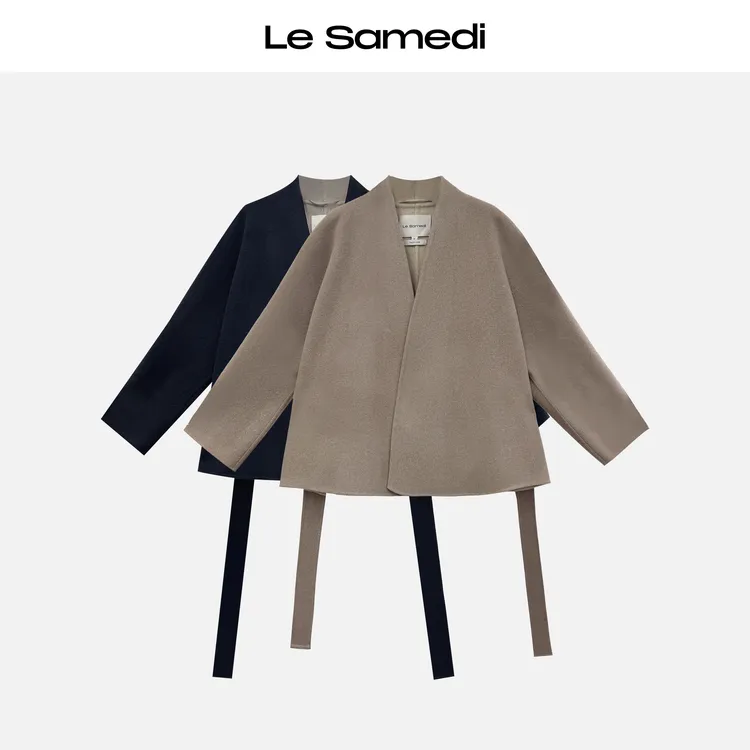 Le Samedi马油叶儿【中古探险家】双面异色交领A字腰带短款大衣