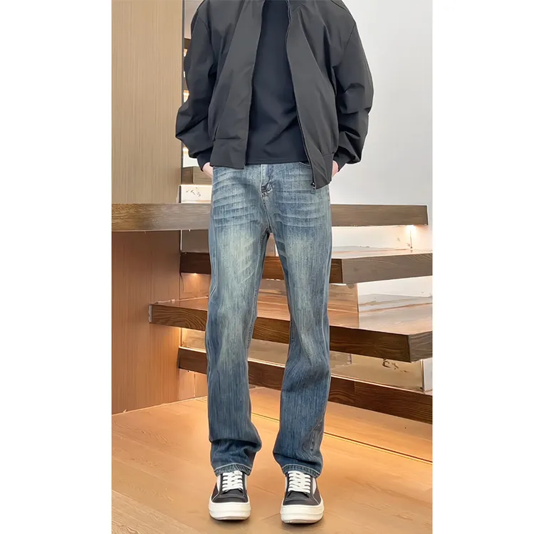 美式简约牛仔裤高端弹力做旧痞帅高级感cleanfit窄版显瘦直筒长裤