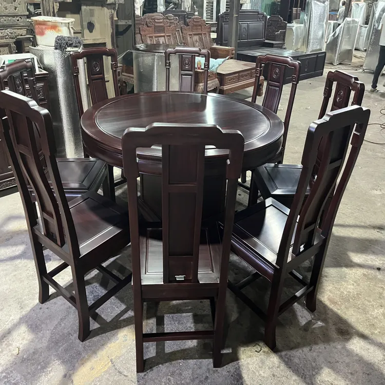 1.38米配8椅，中美洲酸枝木，榫卯结构圆形餐桌，家用圆桌餐椅