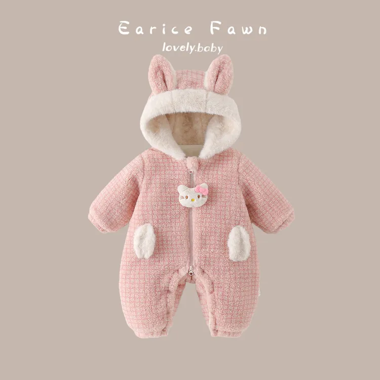 DZ婴儿衣服冬季女宝宝外出加厚连体衣满月百天可爱爬爬服保暖棉衣