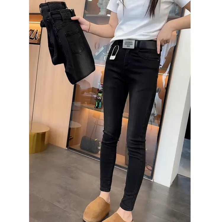 大码2025秋季新款高腰弹力小脚牛仔裤女胖妹妹遮胯九分显瘦铅笔裤