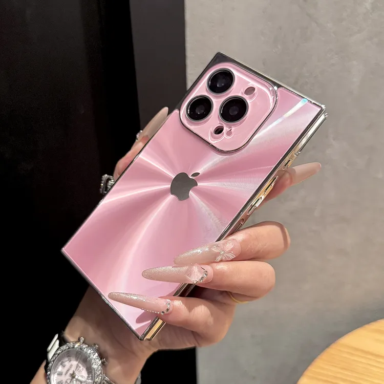 高级感方形极光适用苹果16promax手机壳简约iPhone15全包14创意13