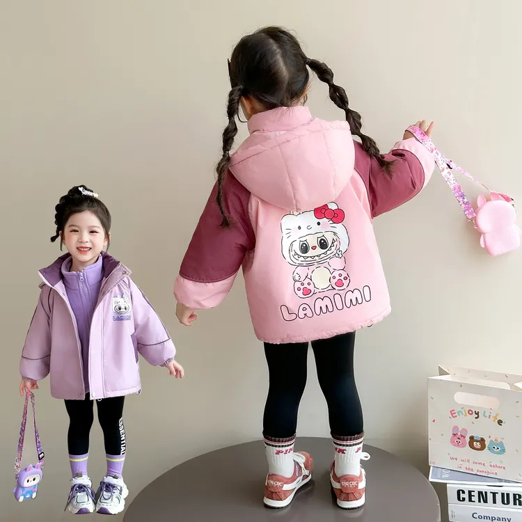 儿童三合一冲锋衣2025新款女童秋冬装韩版洋气女宝宝连帽夹棉外套