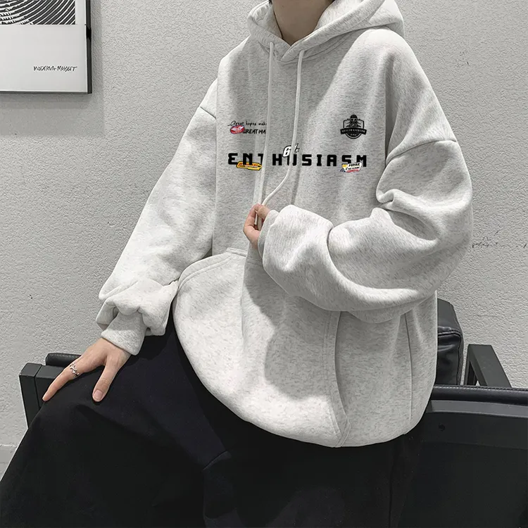 【重磅400G面料】港风休闲百搭宽松简约男字母印花连帽卫衣秋冬外套