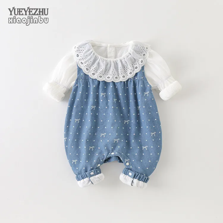韩版婴儿衣服秋装洋气公主女宝宝牛仔背带裤秋季打底衫连体两件套