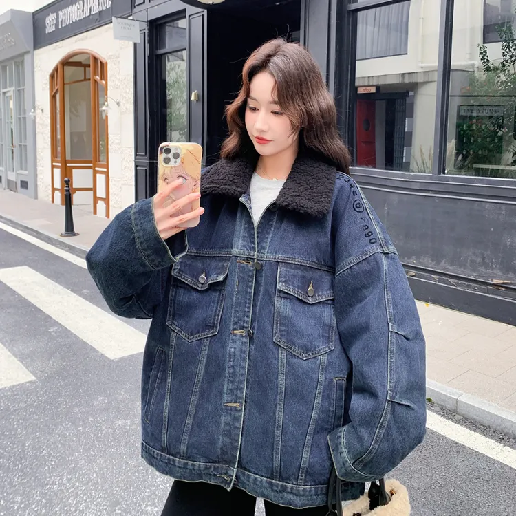 复古港风羊羔毛领牛仔羽绒服女2025冬季新款流行爆款加厚保暖外套