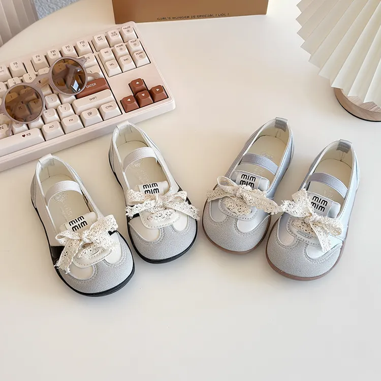 儿童软底单鞋2025春秋新款女童软底德训运动鞋儿童蕾丝浅口公主鞋