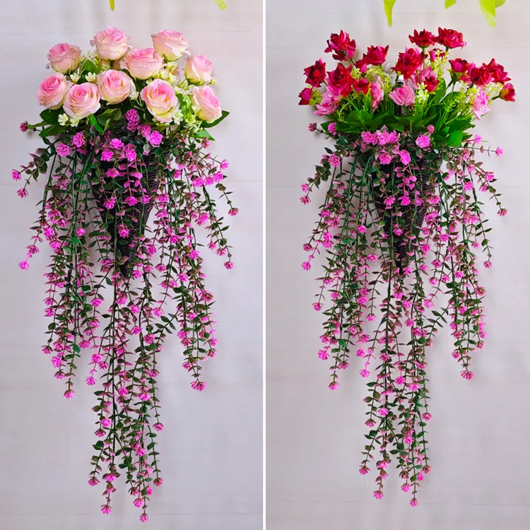 仿真藤条玫瑰花藤蔓绿植假花塑料花挂墙花篮蝴蝶兰壁挂吊顶装饰花