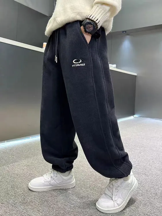 男童加绒裤子冬季羊羔绒运动裤2025新款儿童秋冬一体棉裤加厚