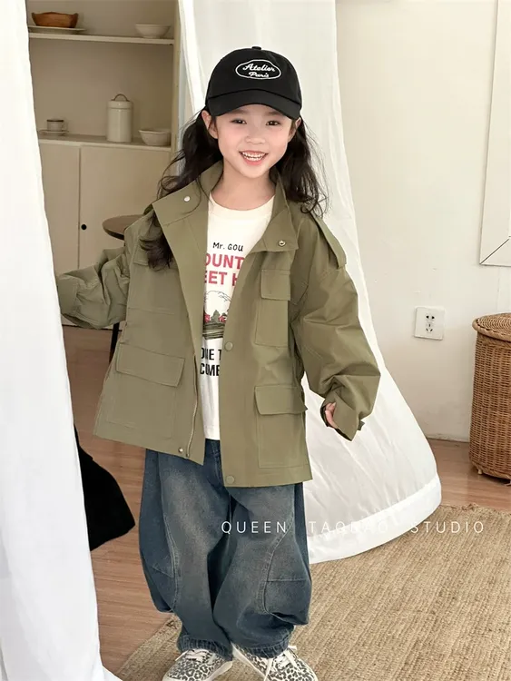 韩国女童中长款工装风衣2025春秋新品宝宝百搭休闲外套防风夹克衫