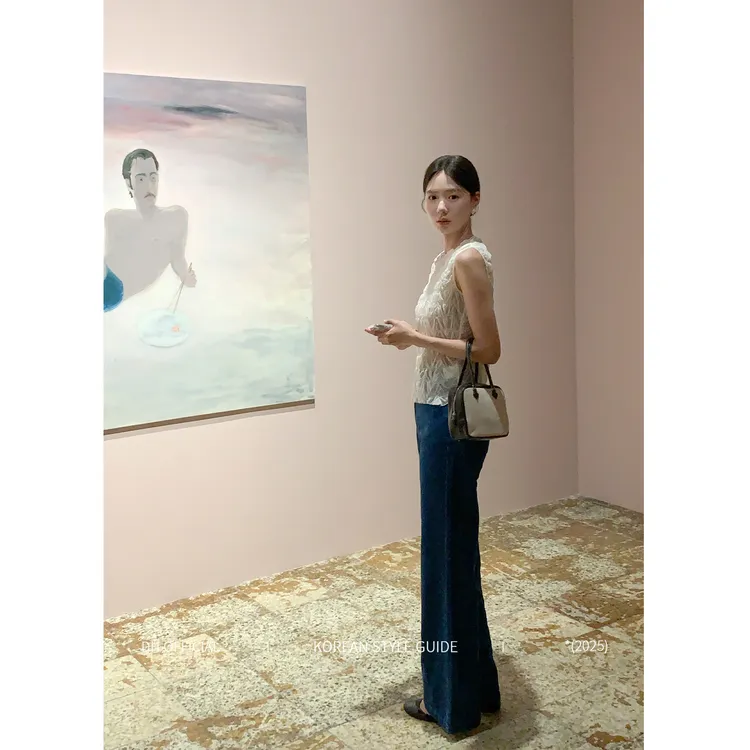 DH OFFICIAL 大花【大长腿 jeans】时尚简约原牛高腰微喇叭牛仔裤