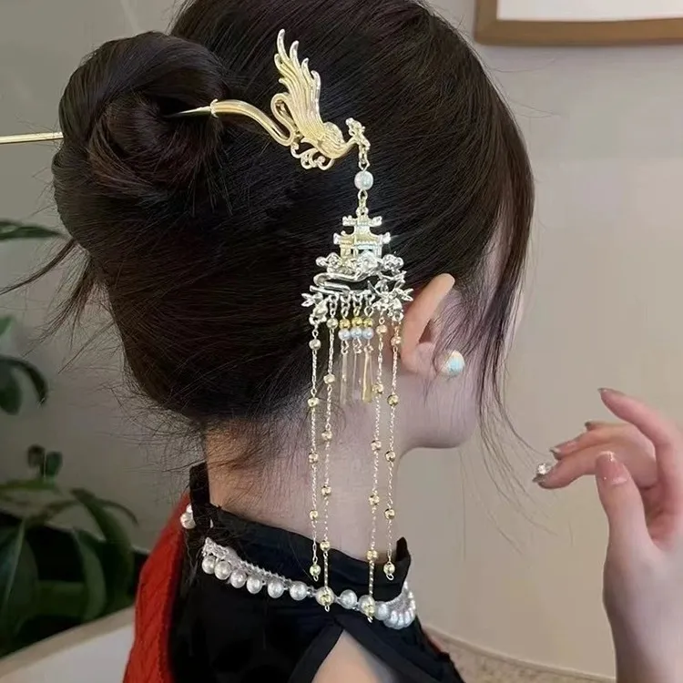 凤求凰流苏发簪新中式高级感盘发簪子古风汉服配饰发钗步摇饰女