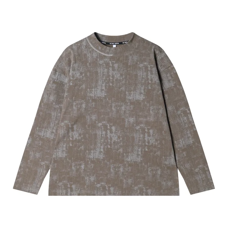 早春新款时尚个性韩版扎染晕染圆领长袖T恤小众设计百搭套头上衣