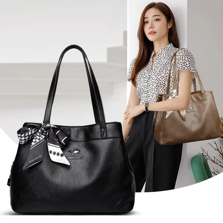 袋鼠真皮女包托特包单肩包包女式2025新款大容量包包气质百搭大包