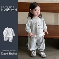 2025新款女宝宝秋装套装韩版长袖花边卫衣卫裤春秋洋气外出两件套