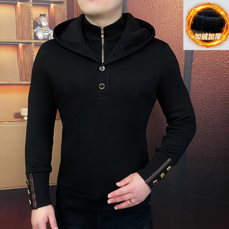 《户外黑武士》冬季假两件加绒新款修身休闲加厚百搭高端卫衣帅气