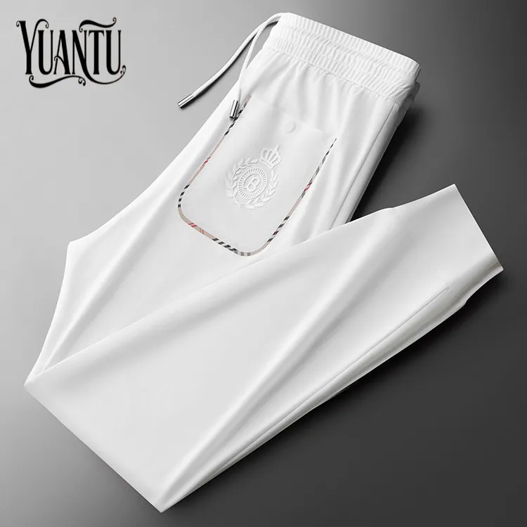 轻奢高端男士修身束脚休闲裤白色薄款时尚运动夏季垂感速干宽松潮