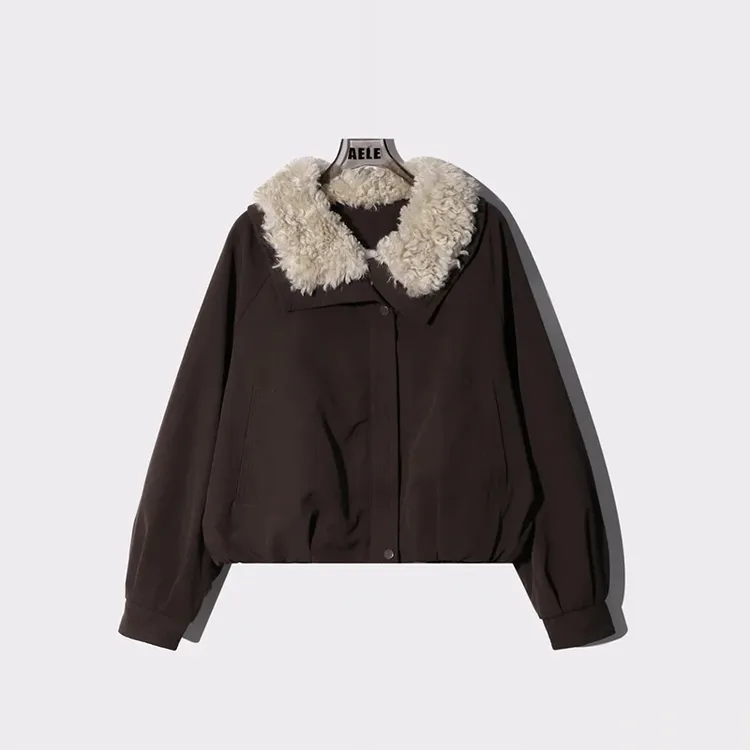 美式复古翻领羊羔绒外套女秋冬季新款小个子短款保暖宽松夹克上衣