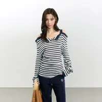 条纹一字肩长袖t恤女显瘦休闲慵懒风上衣