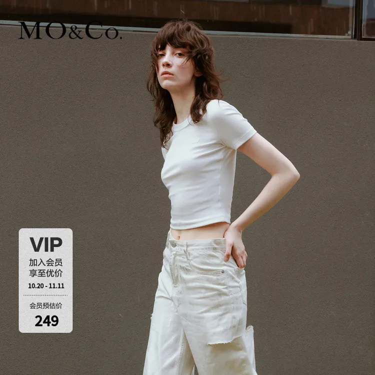 MOCO图案章仔短款短袖T恤上衣女风感波粒MBC1TEET19